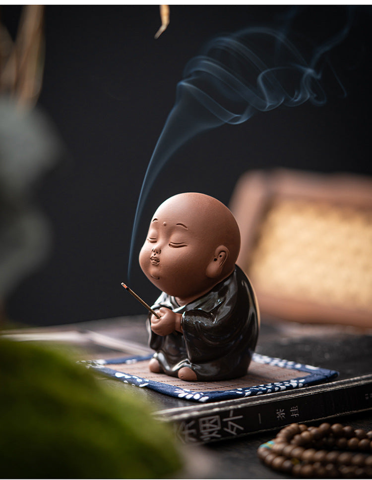 zensoullab Creative Ceramic Cute Little Monk Incense Desktop Ornament Home Incense Holder Incense Burner Incense Tray
