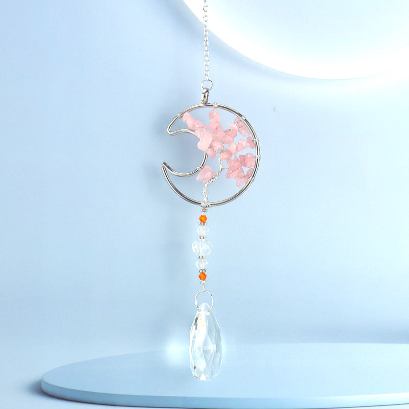 zensoullab Rose Quartz Crushed Stone Tree of Life Crystal Pendant Hanging Ornament Indoor Curtain Decoration Hanging Accessories