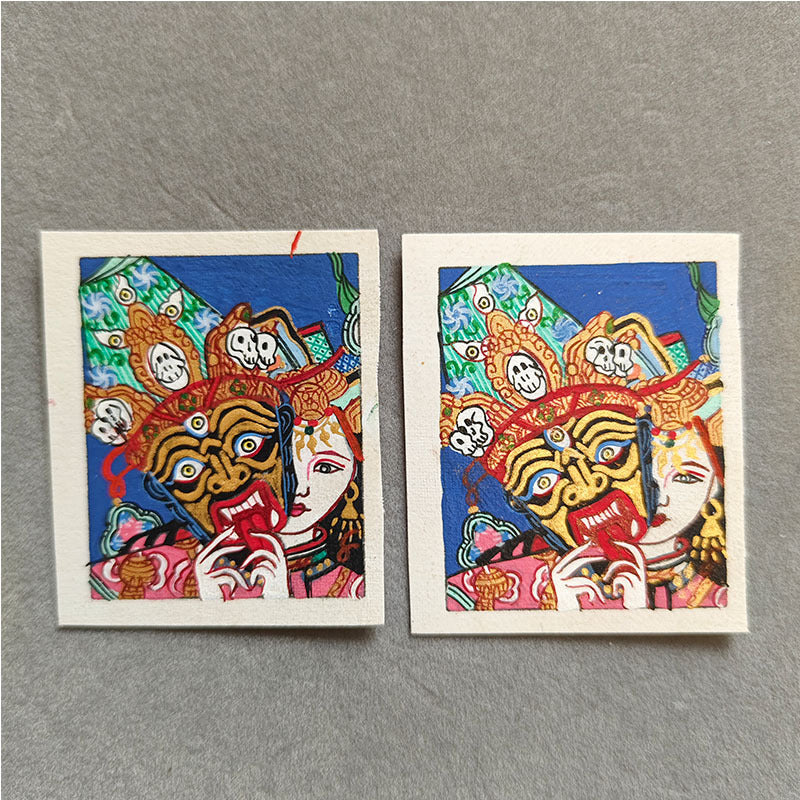 zensoullab Nepal Hand-painted Female God of Wealth Zaki Ram Past and Present Life Thangka Tibetan God of Wealth Small Thangka Gawu Box Pendant