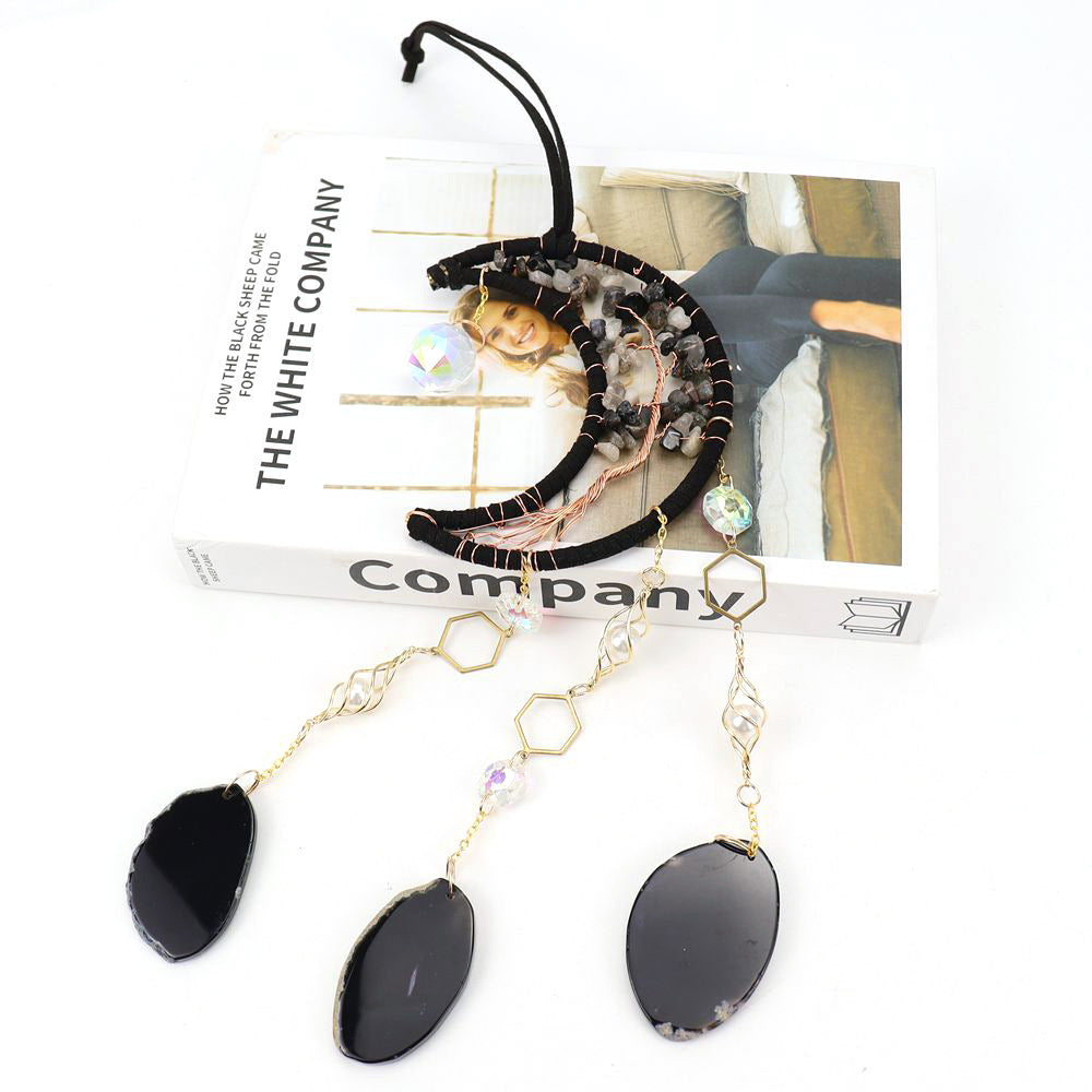 zensoullab Live Sun Catcher Crystal Moon Black Agate Slice Lamp Hanging Decoration Garden Crystal Accessories T28