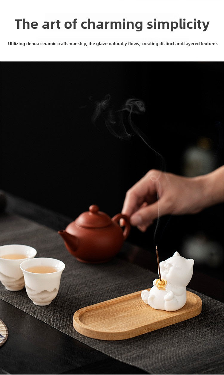 zensoullab Cute Forbidden City Kitten Ceramic Incense Holder Aromatherapy Burner Ornament Soft Healing Tea Table Tea Pet Indoor Incense Burner