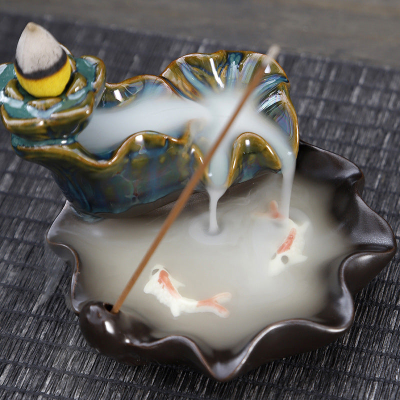 zensoullab Backflow Incense Burner Creative Home Decor Ceramic Burner Craft Zen Double Fish Backflow Sandalwood Ornament
