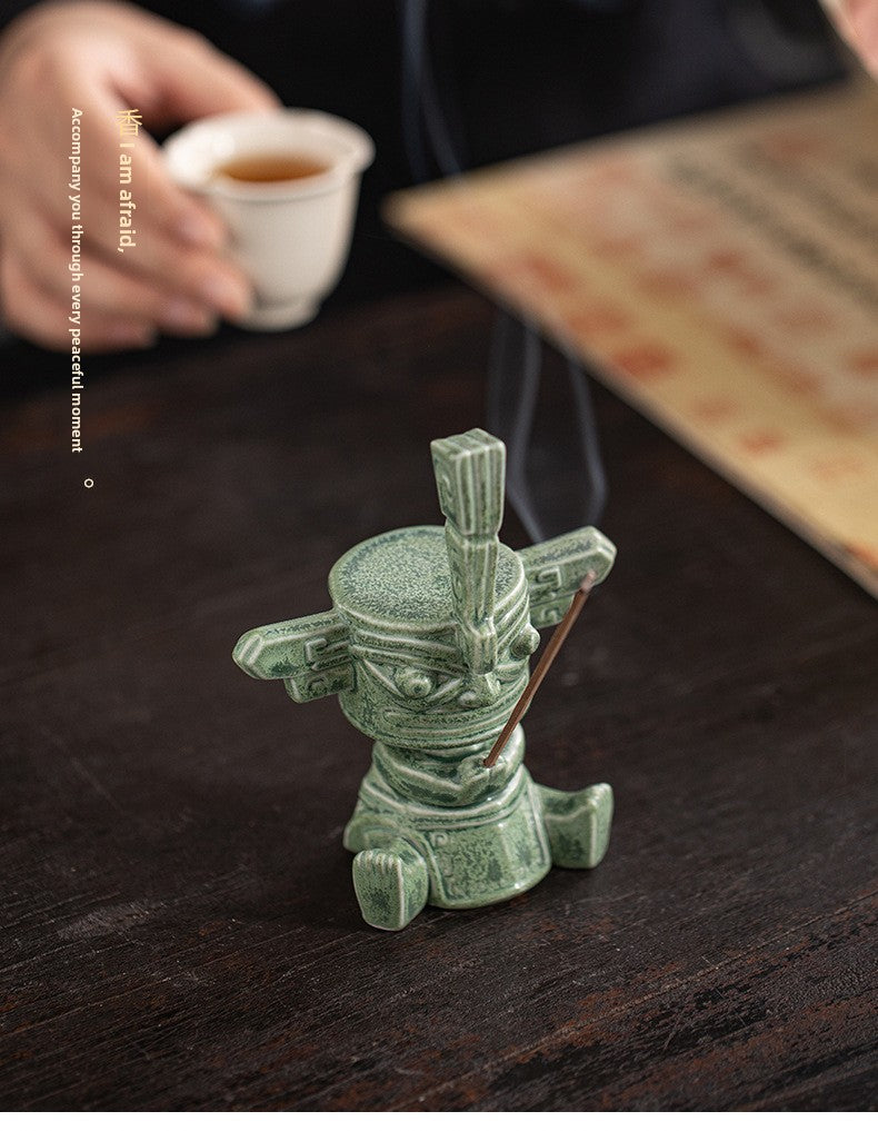 zensoullab Sanxingdui Bronze Large Standing Figure Mask Incense Burner Incense Holder Ceramic Ornament Study Desk Cultural Creative Figurine Gift