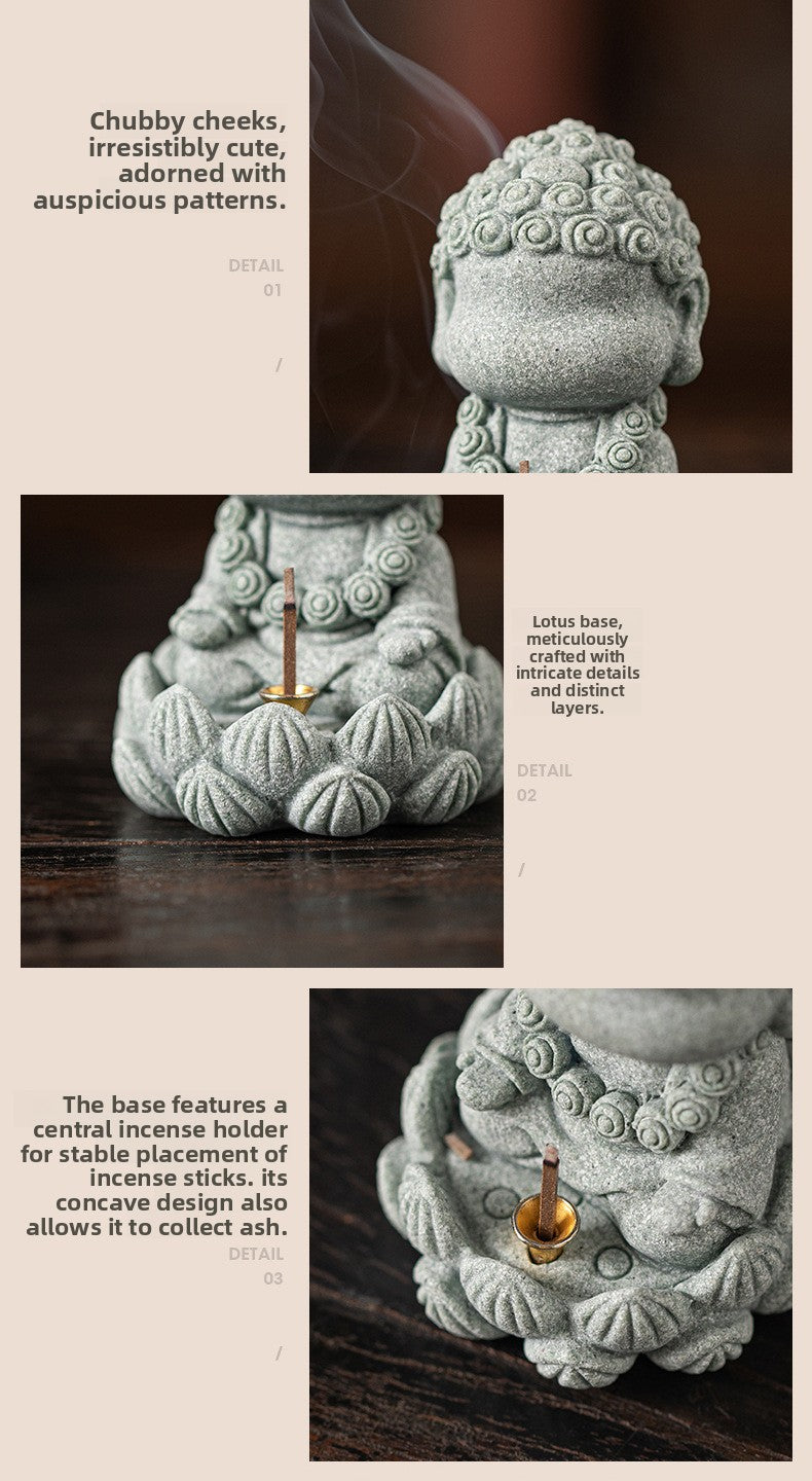 zensoullab Zen Style Chinese Qingsha Cultural Creative Four Small Buddha Incense Holder Incense Stand Incense Tray Tea Pet Living Room Indoor Tea Ceremony Aromatherapy Burner