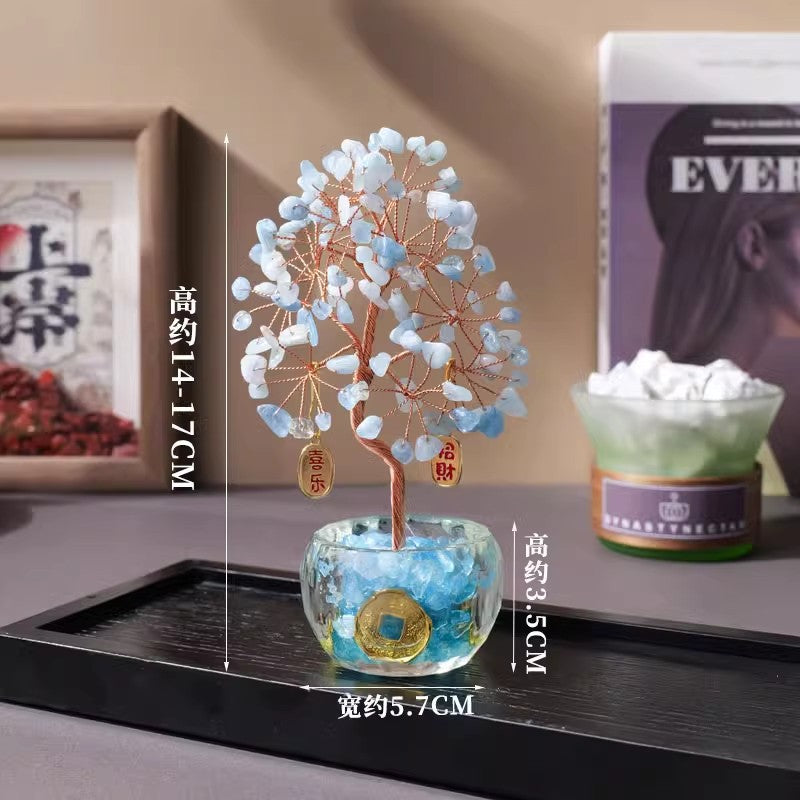 zensoullab Natural Yellow Crystal Money Tree Ornament Amethyst Wealth-Attracting Treasure Bowl Office Desk Decoration