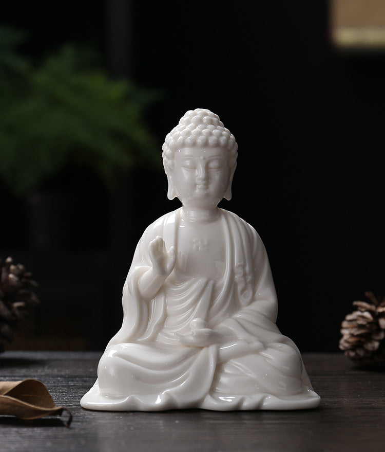 zensoullab Premium White Porcelain Handmade Buddha Statue Tathagata Buddha Ornament Ceramic Guanyin Bodhisattva Living Room Buddha Hall Car Mount Decoration