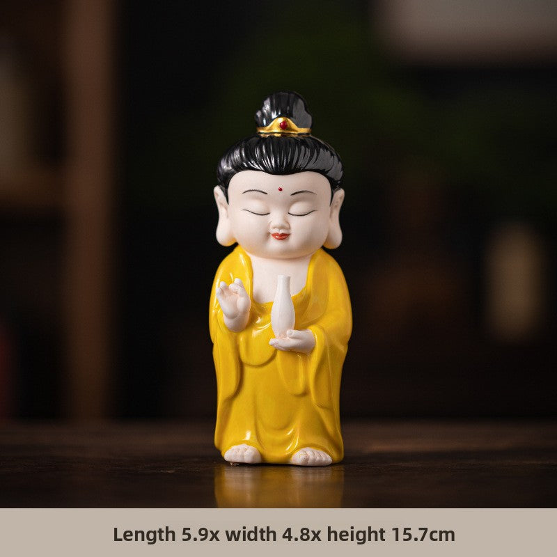 zensoullab Chinese Ceramic Three Saints Shakyamuni Guanyin Ksitigarbha Desktop Ornaments Creative Living Room Small Ornaments Home Decorations