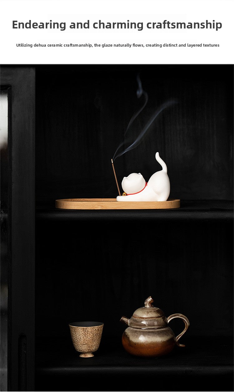 zensoullab Cute Forbidden City Kitten Ceramic Incense Holder Aromatherapy Burner Ornament Soft Healing Tea Table Tea Pet Indoor Incense Burner