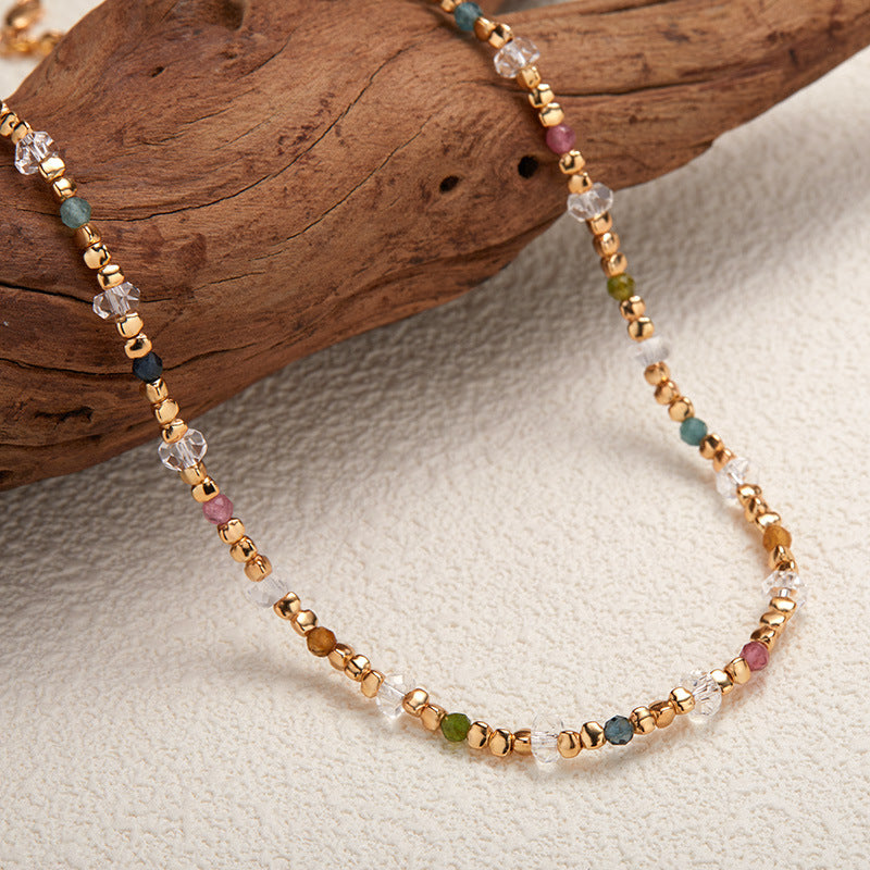 zensoullab Original Design S925 Sterling Silver Natural Tourmaline White Crystal Colorful Gemstone Bracelet for Women Exquisite Handmade Beaded