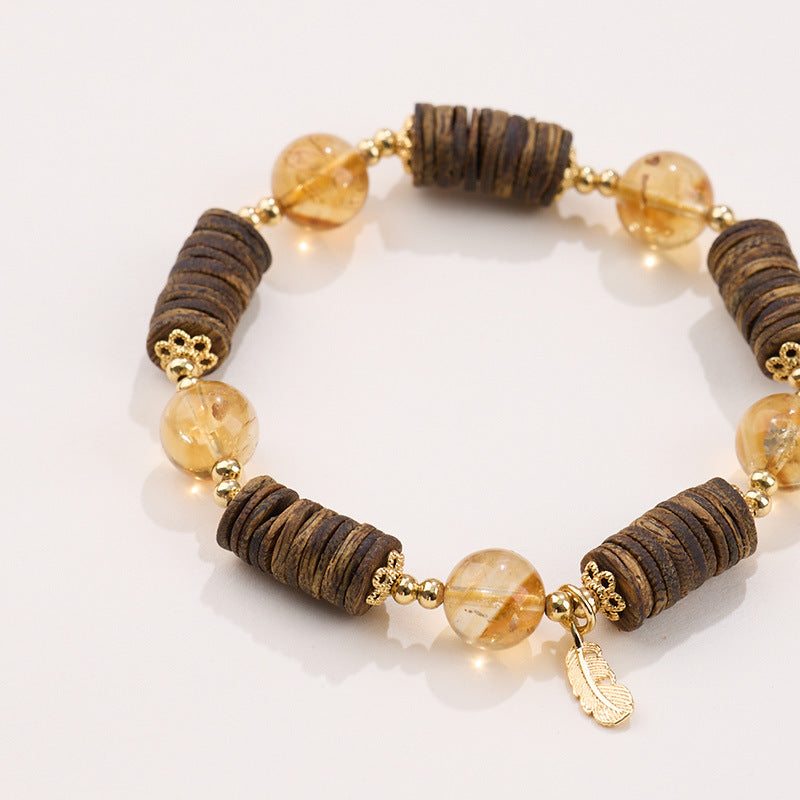 zensoullab2025 Natural 10MM Yellow Acai Crystal Bracelet Yellow Tower Crystal Travel Chess Nan Sandalwood Beginner Bracelet