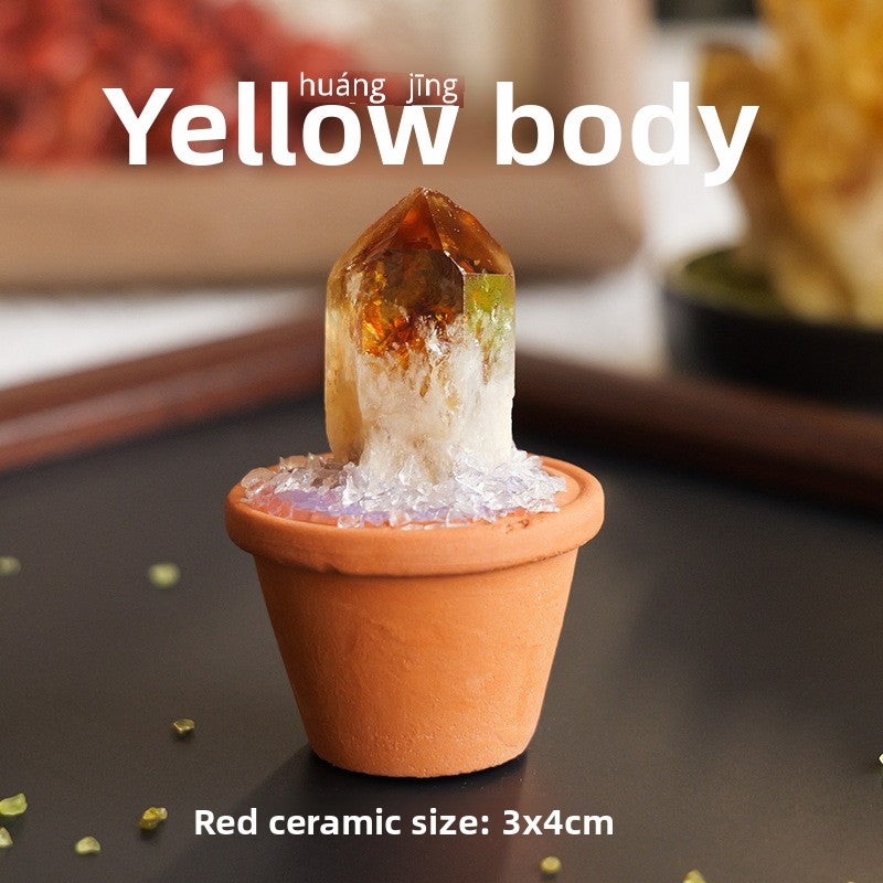 zensoullab Natural Crystal Raw Stone Mineral Pot Ornament Crystal Gemstone DIY Simulation Potted Plant Home Desktop Car Ornament