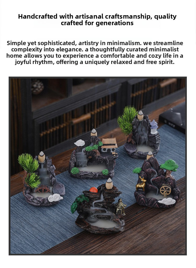 zensoullab Large Creative Resin Small Backflow Incense Burner Mountain Water Flow Sandalwood Agarwood Incense Burner Indoor Home Decoration