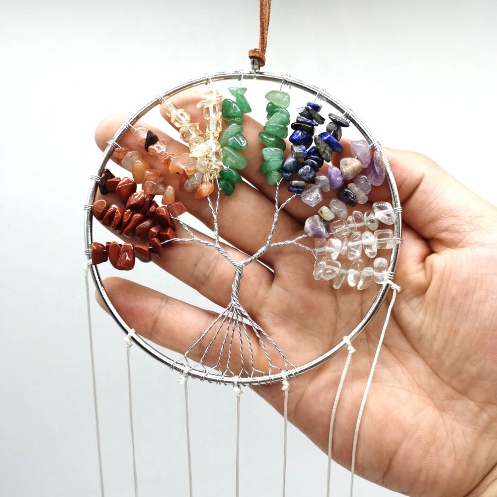 zensoullab Handmade Wrapped Natural Crushed Stone Tree of Life Agate Slice Hanging Ornament Garden Decoration Curtain Pendant