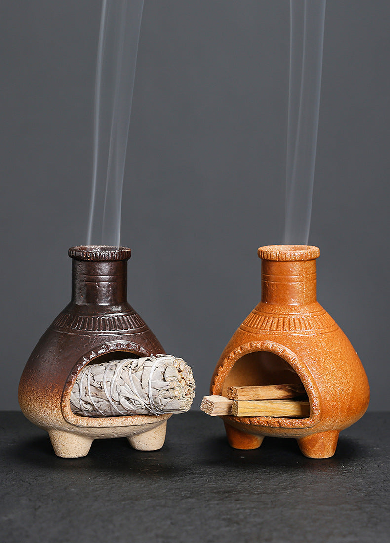 Ceramic Aromatherapy Burner Sage Incense Burner Mini Home Small Wall Stove Heat Resistant Can Be Burned with Open Flame Holy Wood Stove
