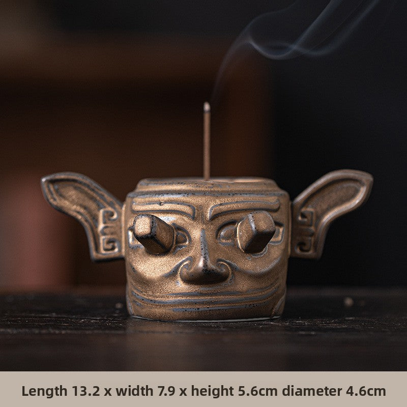 zensoullab Chinese Retro Cultural Creative Sanxingdui Bronze Long Eyes Mask Incense Holder Aromatherapy Burner Home Indoor Ceramic Incense Burner