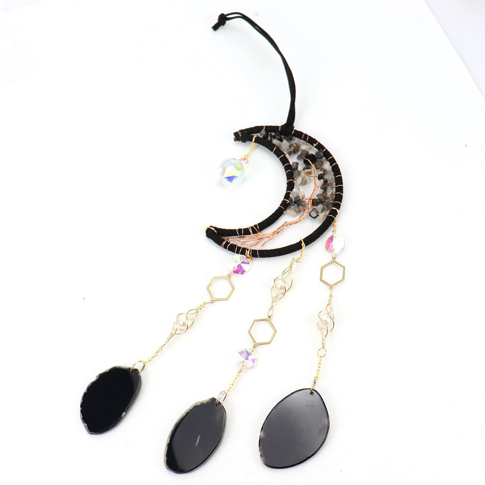 zensoullab Live Sun Catcher Crystal Moon Black Agate Slice Lamp Hanging Decoration Garden Crystal Accessories T28