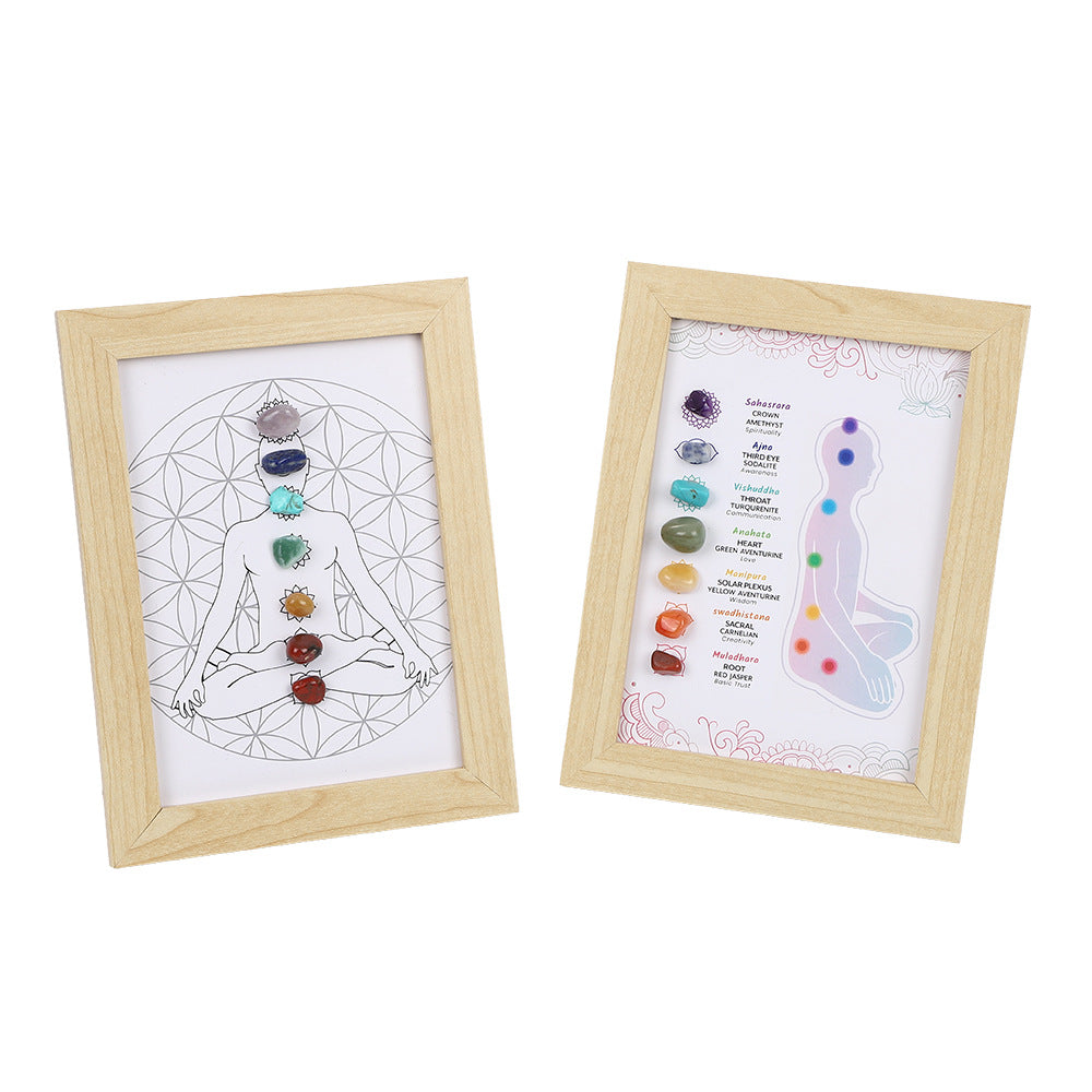 zensoullab Meditation Natural Raw Stone Specimen Frame Ornament Natural Crystal Mineral Colorful Seven-Color Stone Picture Frame Display Stand