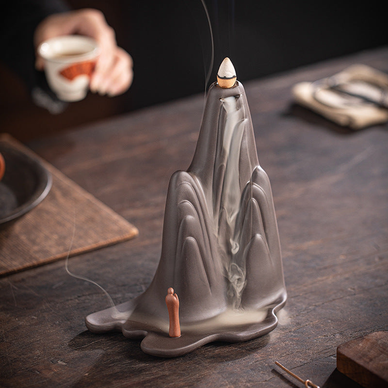 zensoullab Zen Style Chinese Backflow Incense Burner Mountain Water Landscape Desktop Ornament Creative Home Living Room Indoor Aromatherapy Burner