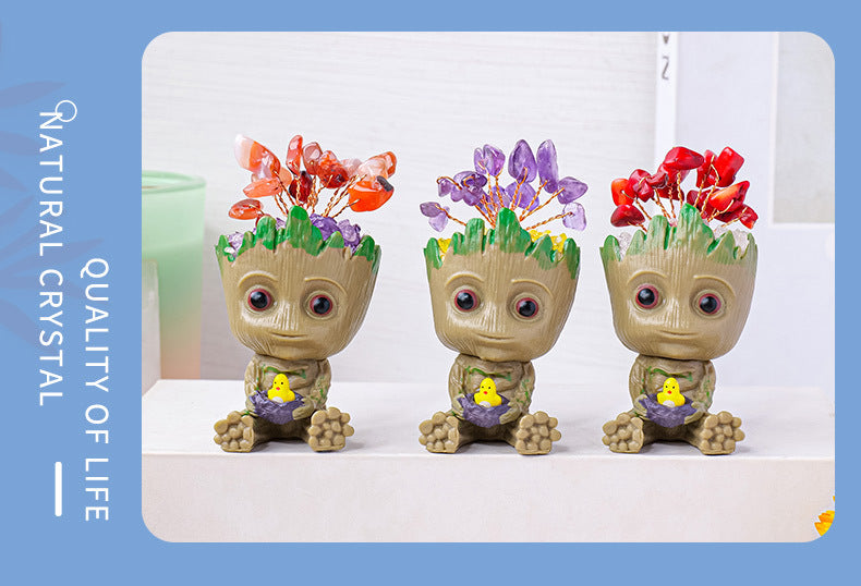 zensoullab Natural Crystal Gravel Small Flower Tree Groot Figurine Crystal Craft Tree Man Figurine Desktop Ornament