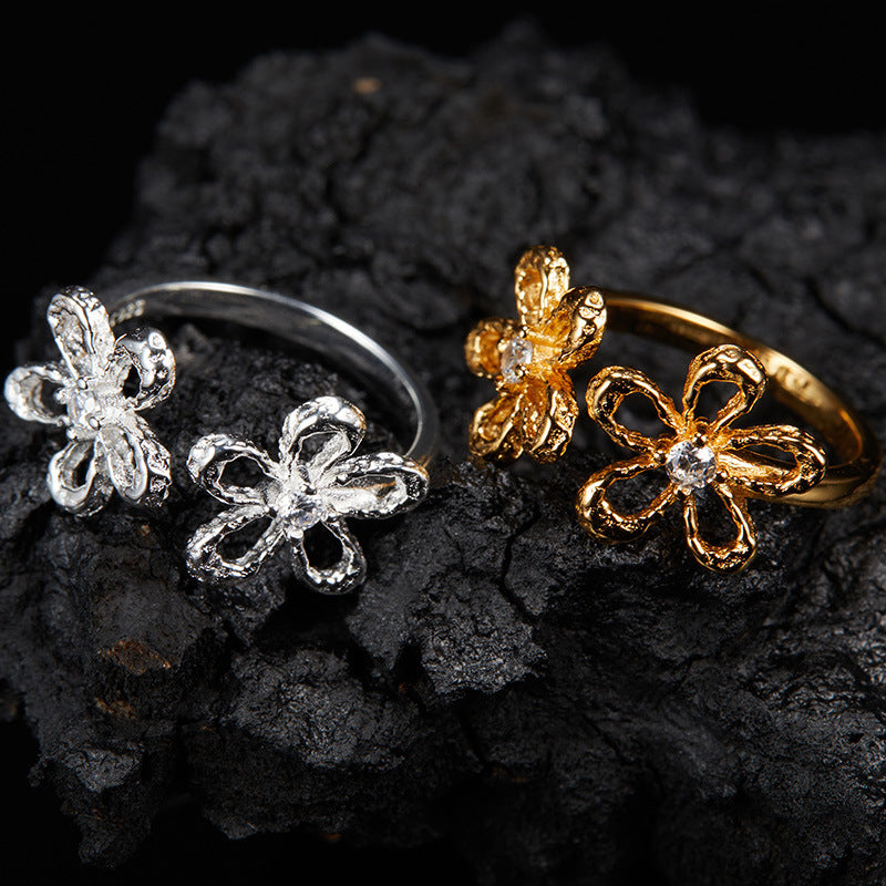 zensoullab Korean Version S925 Sterling Silver Zircon Colorful Gemstone Collarbone Chain Fashion Sweet Hollow Small Flower Pendant Necklace for Women