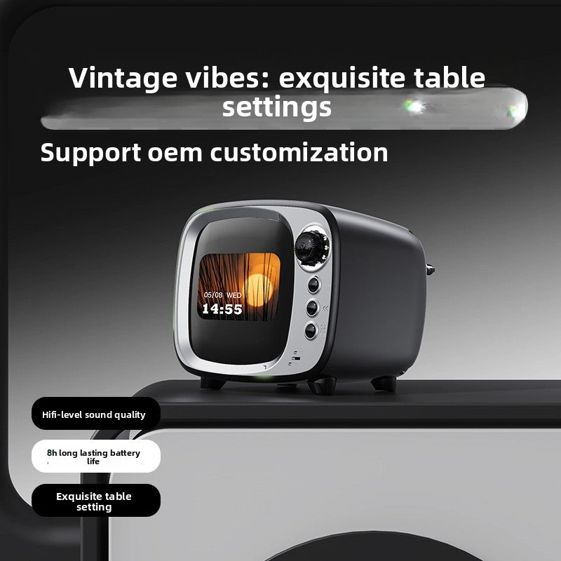 zensoullabAi Smart APP Screen Bluetooth Speaker Creative Retro TV Style Small Speaker Subwoofer Alarm Clock White Noise