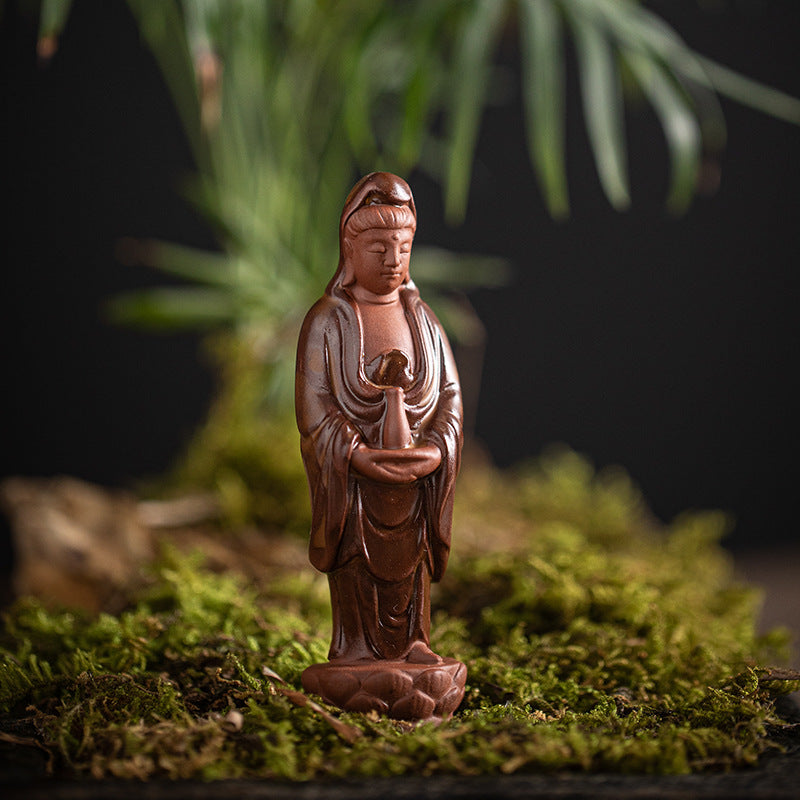 zensoullab Creative Mini Small Ceramic Peace Guanyin Bodhisattva Chinese Style Bonsai Rockery Micro Landscape Fish Tank Zen Small Ornament