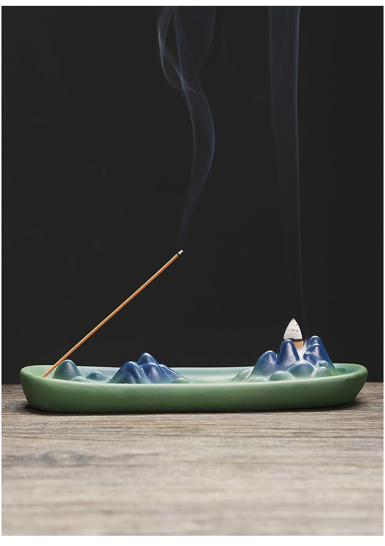 zensoullab Ceramic Incense Backflow Aromatherapy Burner Creative Mountain Water Flow Home Backflow Incense Holder Sandalwood Burner Craft