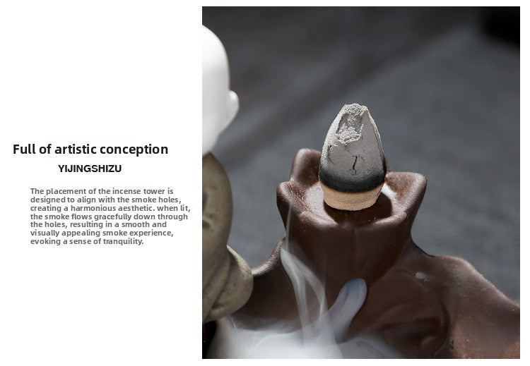 zensoullab Creative Simple Ceramic Little Monk Backflow Incense Burner Purple Clay Zen Incense Burner Incense Holder Home Tea Ceremony Home Decor