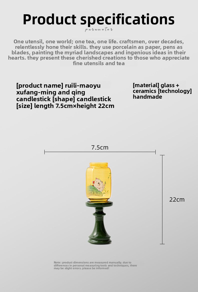 zensoullab Cat Whispering Xufang Mingqing Glass Candle Holder Lamp Zen Tea Room Atmosphere Lamp Home Floor Candle Lamp Decorative Ornament