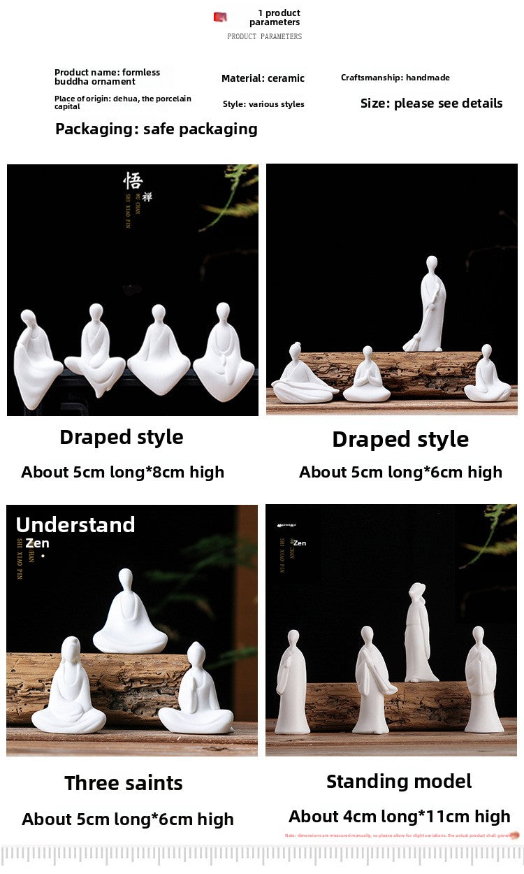 zensoullab Zen Ceramic Formless Buddha Garden Potted Plant Landscaping Decoration White Porcelain Little Monk Mini Chinese Style Living Room Home Ornament