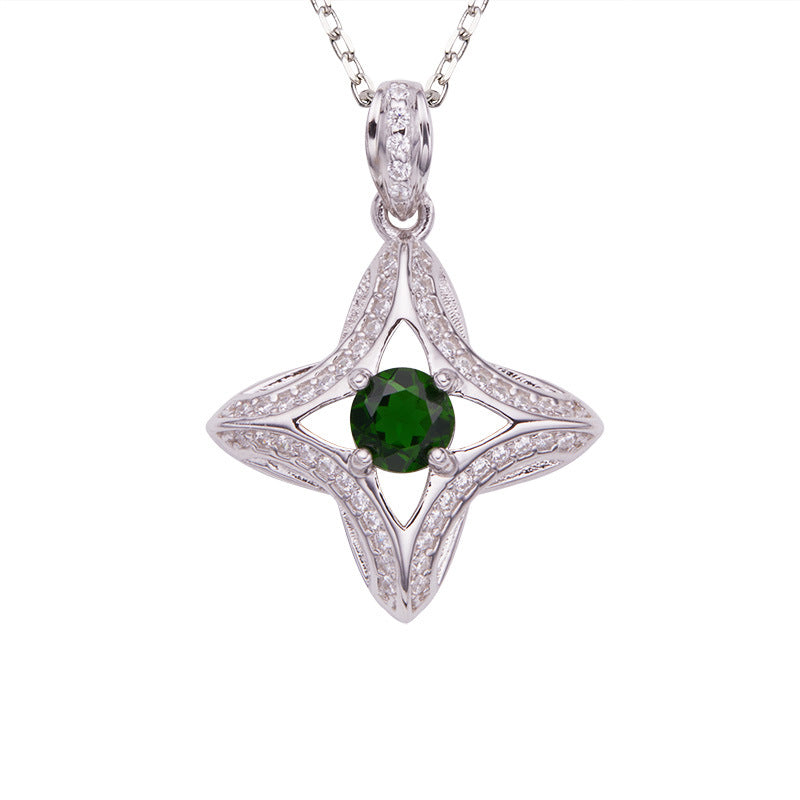 zensoullab Natural Sapphire Diopside Topaz Aquamarine Colorful Gemstone Necklace for Women S925 Silver Star Pendant