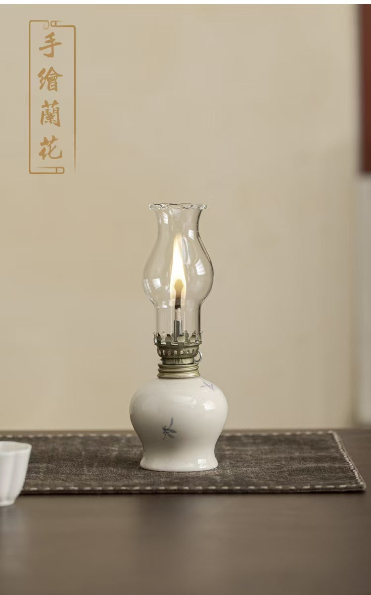 zensoullab Glass Butter Lamp Eternal Light Offering Lamp Household Oil Lamp Creative Ornament Ceramic Hand-painted Vegetable Oil Eco-friendly Night Light