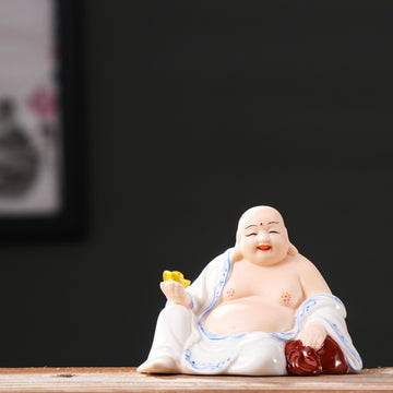 zensoullab Premium Ceramic Big Belly Maitreya Buddha Peace Protection Car Interior Buddha Statue Home Living Room Wealth-Attracting Creative Home Decoration
