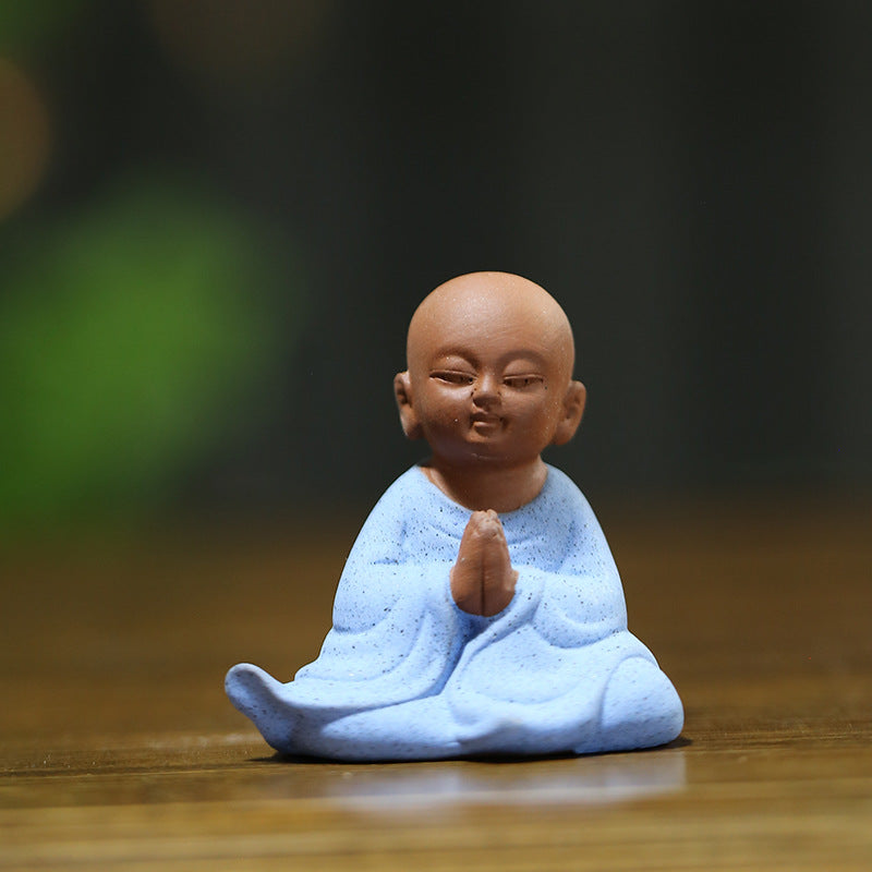 zensoullab Zen Buddha Figurine Purple Clay Little Monk Tea Pet Tea Tray Accessories Little Novice Bonsai Micro Landscape Fish Tank Decoration