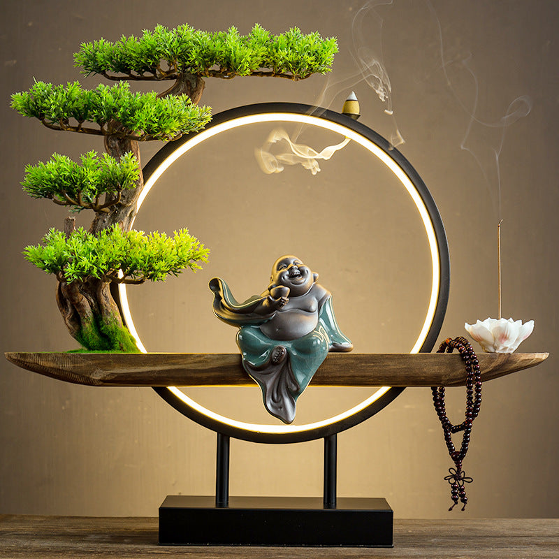 zensoullabled Lamp Circle Base Zen Backflow Incense Burner Chinese Style Home Entrance Decoration Office Tea Room Aromatherapy Burner Household