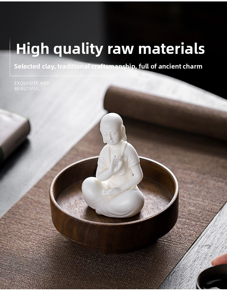 zensoullab Premium Ceramic Little Monk Tea Pet Tea Ceremony Accessories White Porcelain Little Novice Tea Table Tea Room Decoration Zen Decoration Ornament