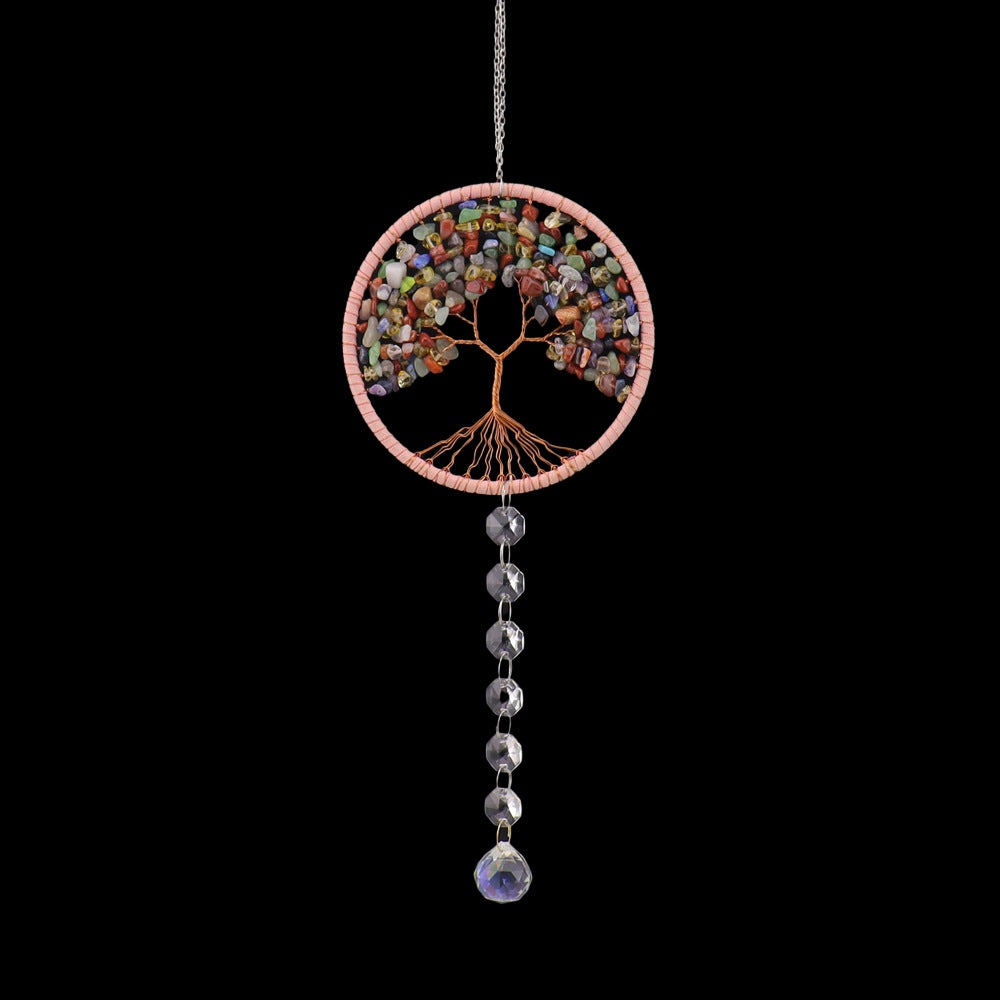 zensoullab Crystal Sun Catcher Car Hanging Woven Fortune Tree Life Tree Car Ornament Car Hanging Crystal Wind Chime Decoration