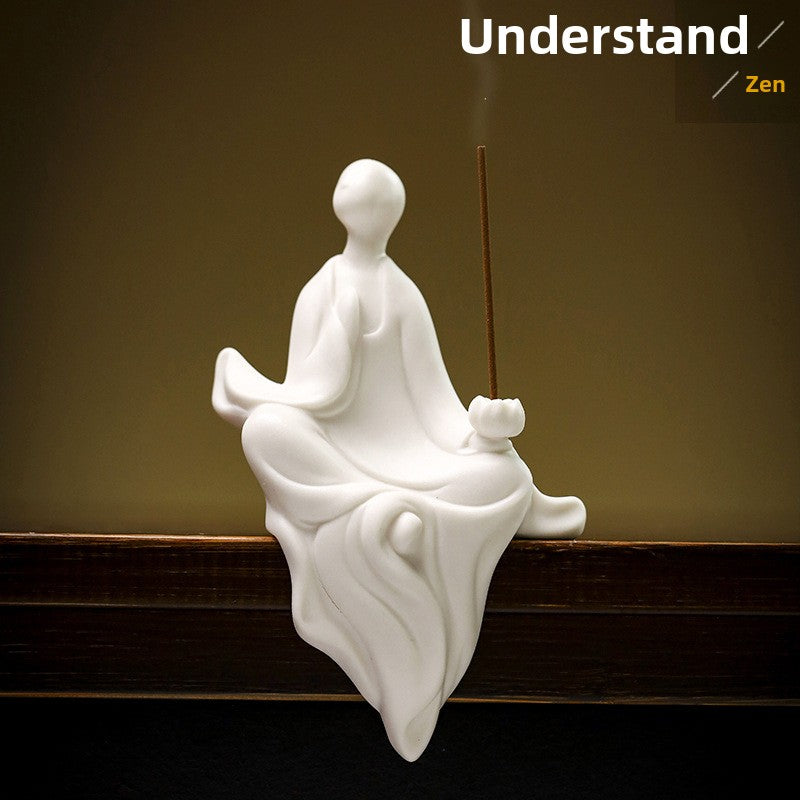 zensoullab Ceramic Zen Unfettered Buddha New Chinese Style Figure Little Monk Living Room Study Entrance Simple Decorative Craft Ornament