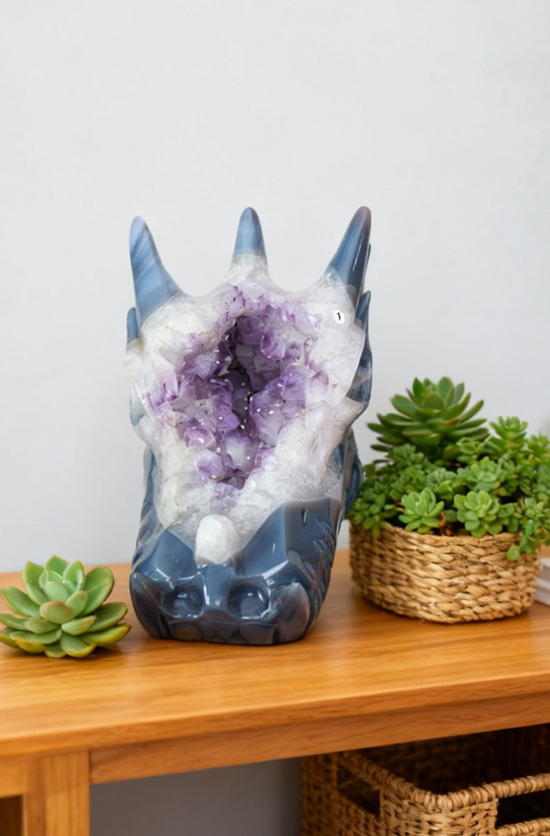 zensoullab Natural Crystal Faucet Ornament Agate Geode Hand-Carved Piece Raw Stone Polished Crystal Craft Desktop Decoration