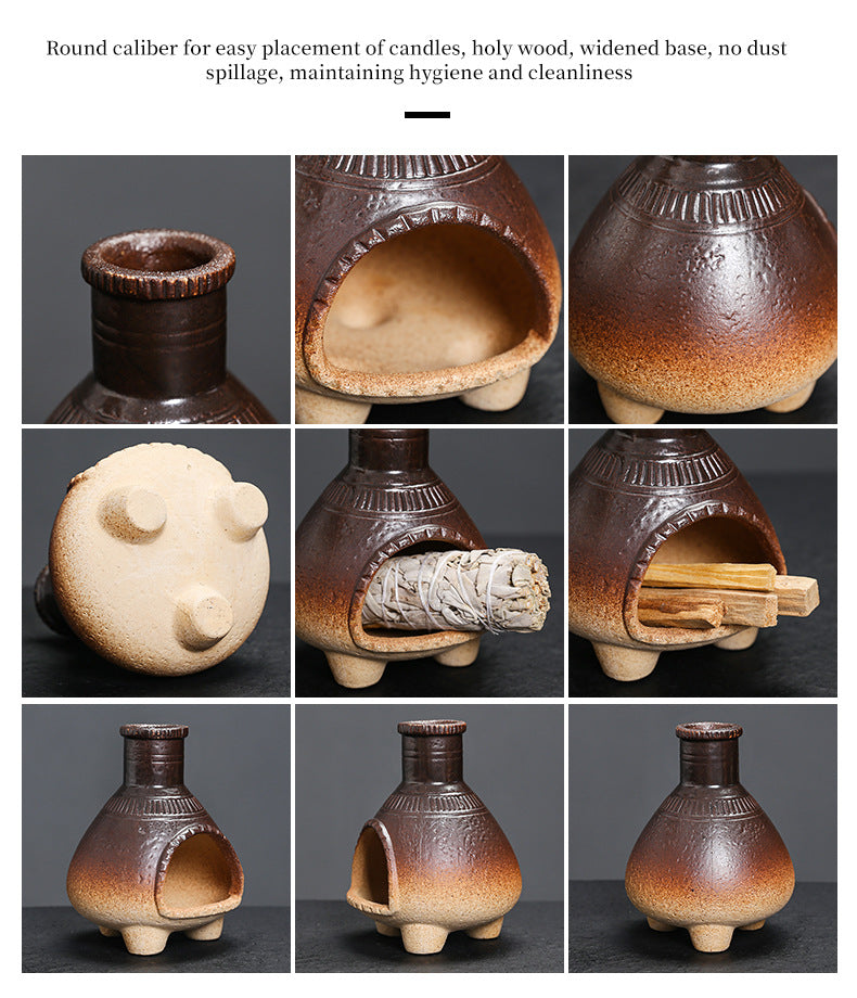 Ceramic Aromatherapy Burner Sage Incense Burner Mini Home Small Wall Stove Heat Resistant Can Be Burned with Open Flame Holy Wood Stove