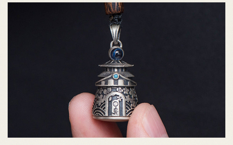 zensoullab Thai Silver Vintage Openable Buddha Pagoda Necklace with Heart Sutra Pendant Hollow Design for Men and Women