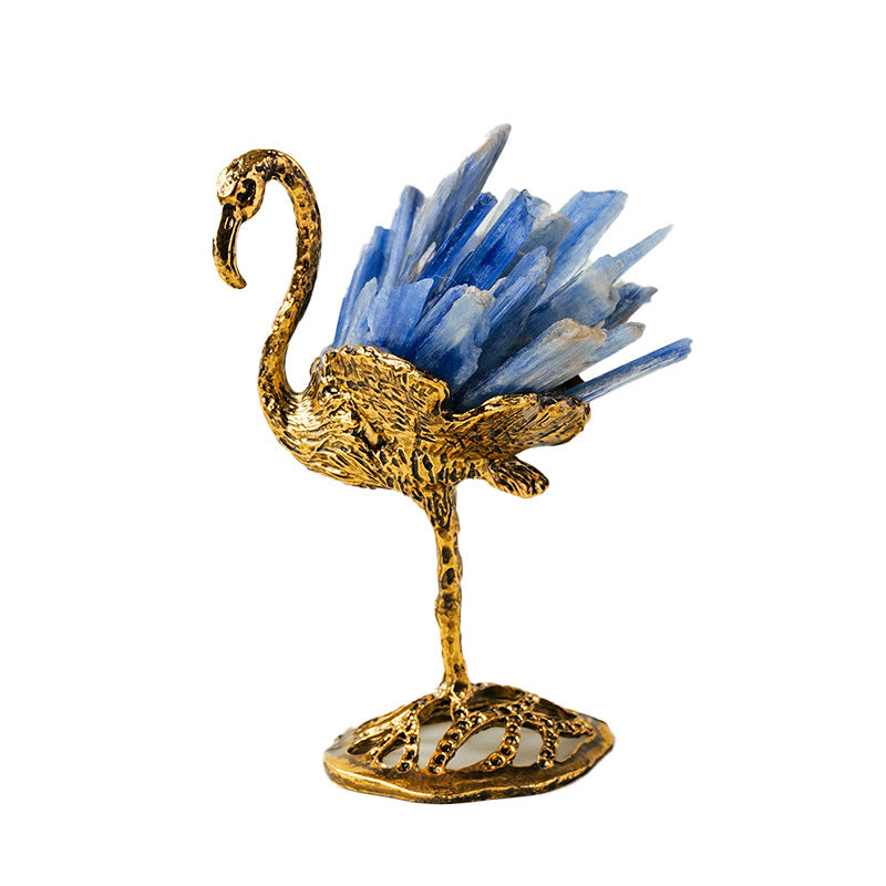 zensoullab Natural Kyanite Flamingo Ornament Kyanite Cluster Alloy Small Animal Crystal Craft Home Decoration