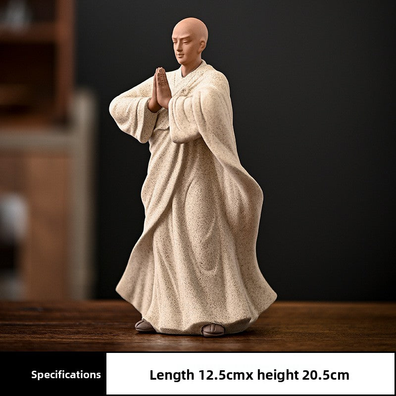 zensoullab New Chinese Style Purple Clay Little Monk Figurine Zen Ceramic Figure Living Room Tea Table Tea Pet Decoration Fish Tank Rockery Landscaping