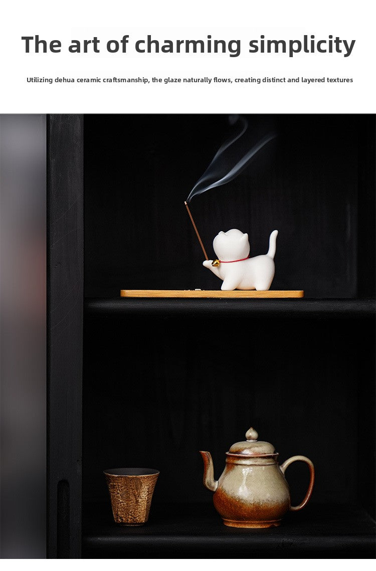 zensoullab Cute Forbidden City Kitten Ceramic Incense Holder Aromatherapy Burner Ornament Soft Healing Tea Table Tea Pet Indoor Incense Burner