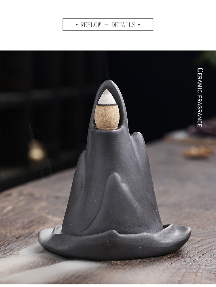 zensoullab Original Purple Clay Backflow Incense Burner Mountain Water Flowing Little Monk Home Decor Ornament Backflow Incense Burner Craft