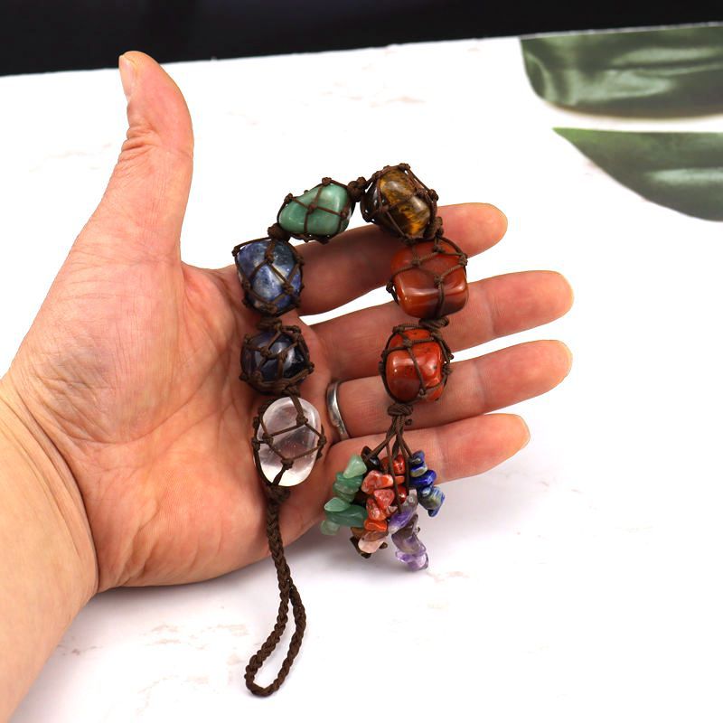 zensoullab Colorful Stone Crystal Raw Stone Hand-woven Car Hanging Natural Stone Net Bag Hanging Decoration Curtain
