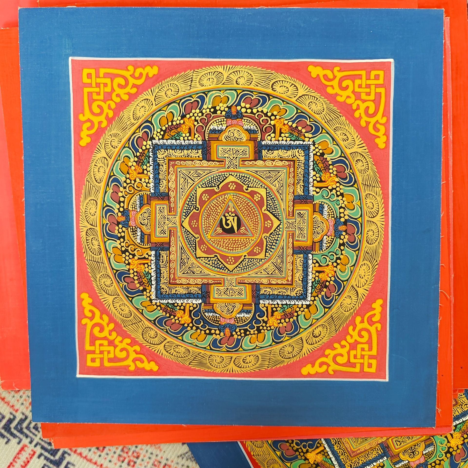 zensoullab Nepal Hand-painted Mandala Thangka Tibetan Six-Word Mantra Entrance Thangka Mandala Hanging Painting Decorative Painting Heart Wall Painting