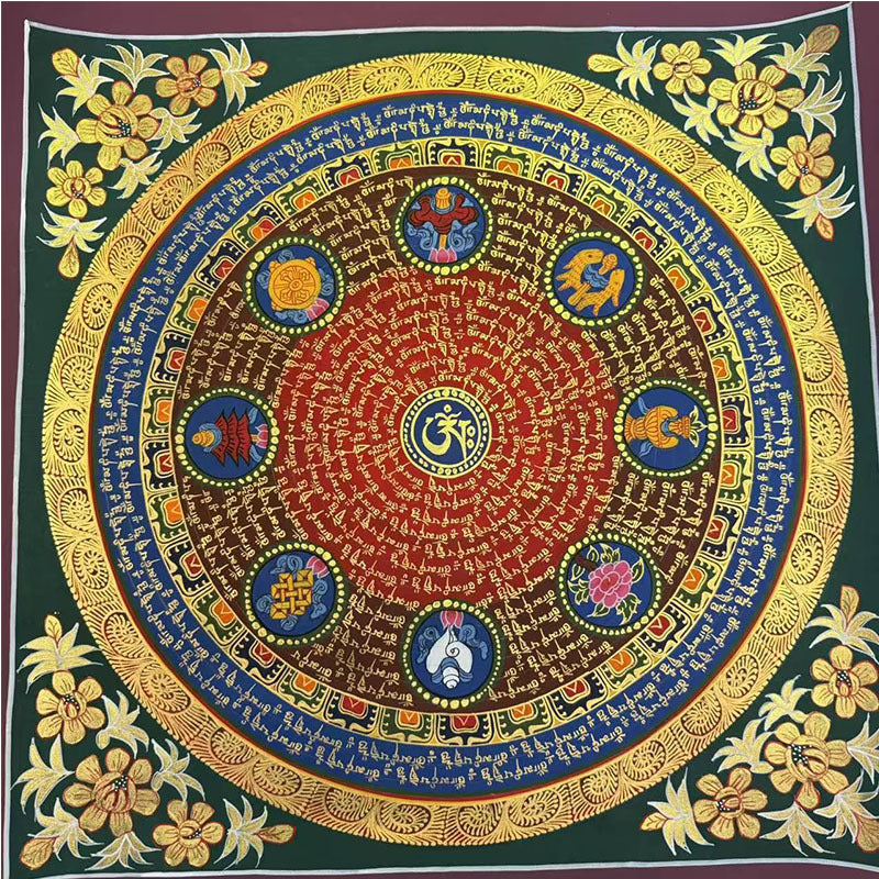 zensoullab Nepal Scripture Mandala Hand-painted Thangka Tibetan Hand-painted Six-syllable Mantra Thangka Living Room Entrance Hallway Decorative Painting