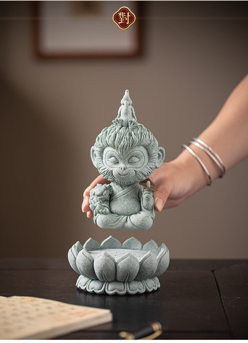 zensoullab Zen Style Chinese Qingsha Cultural Creative Great Sage Wukong Desktop Ornament Creative Home Living Room Fish Tank Landscaping Decoration Display