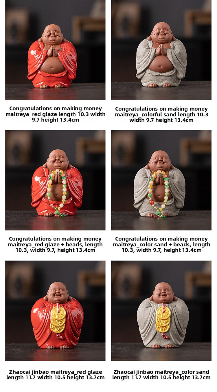 zensoullab Purple Clay Lucky Maitreya Buddha Tea Pet Premium Ceramic Big Belly Laughing Buddha Tea Table Decoration Zen Buddha Statue Ornament